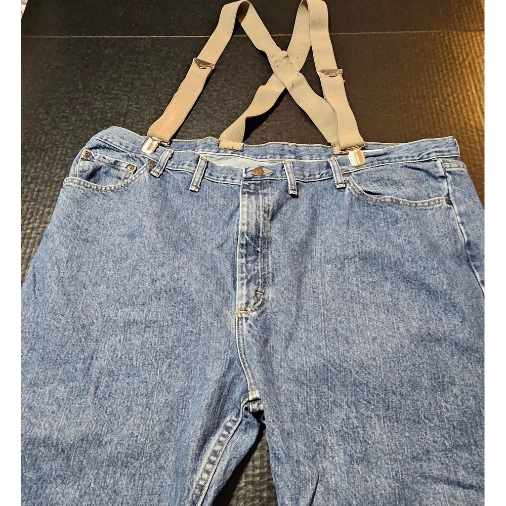 Wrangler Straight Leg Suspender Denim Jeans Flat Front High Rise Men's 48 x 30 - Picture 2 of 12